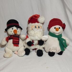 Festive Plush Snowman and Santa Set - Red, Green, and White